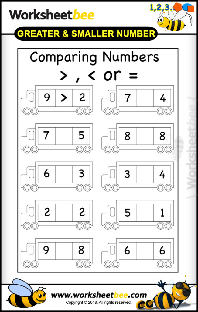 Printable Worksheet For Kids About To Comparing Numbers 1 Worksheet Bee
