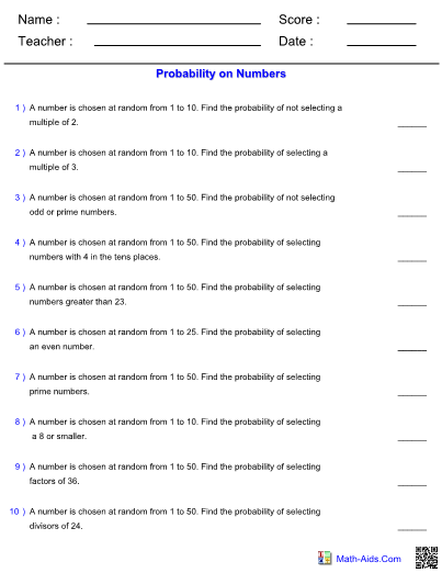 Probability Worksheets With Answer Sheet I TeacherSherpa