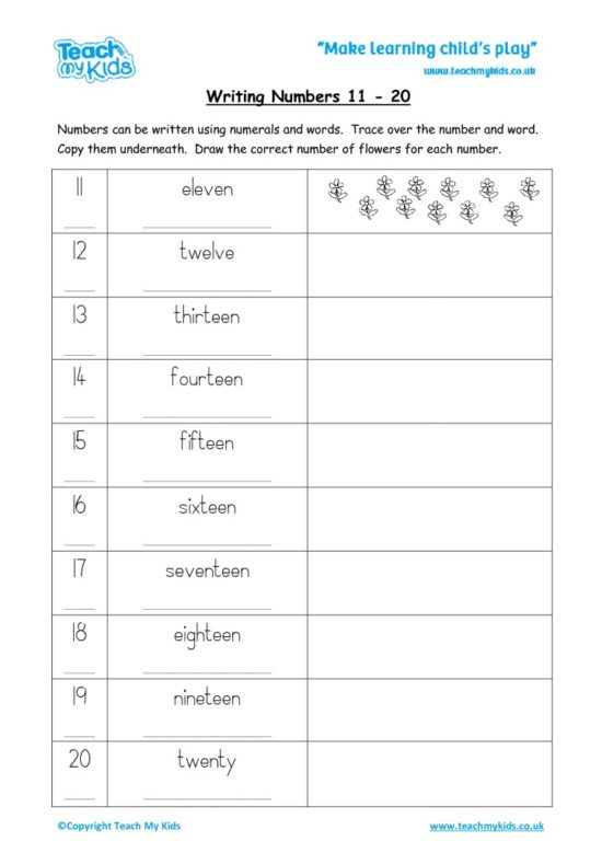 Reading Writing Numbers 11 20 TMK Education