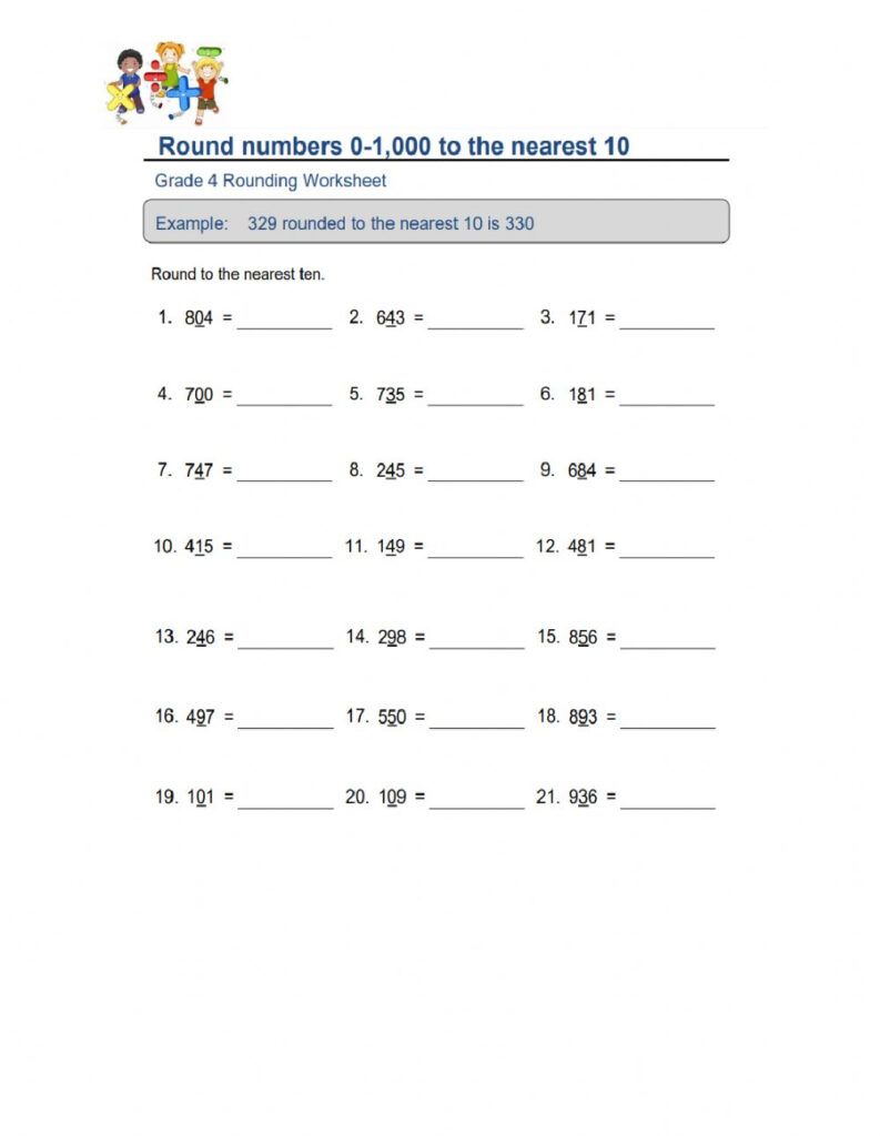 Round Numbers 0 1 000 To The Nearest 10 Worksheet