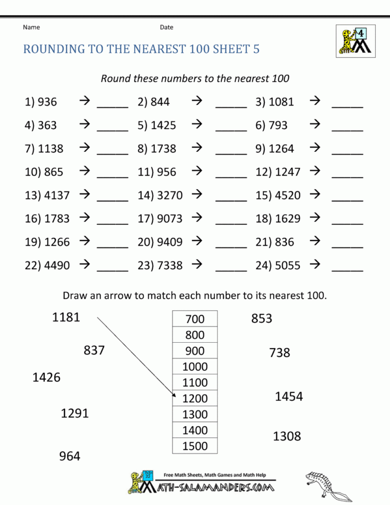 Rounding Numbers Worksheets To The Nearest 100