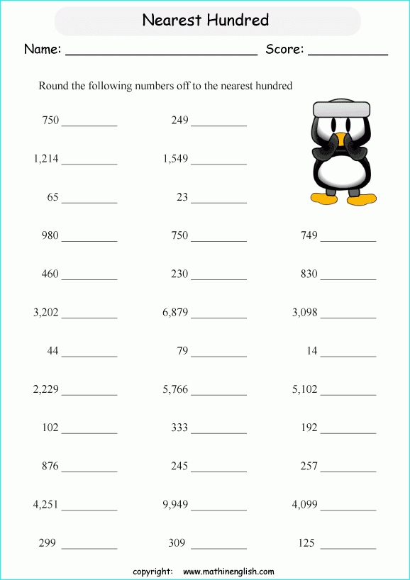 Rounding Off To Nearest 100 Printable Grade 4 Math Worksheet 