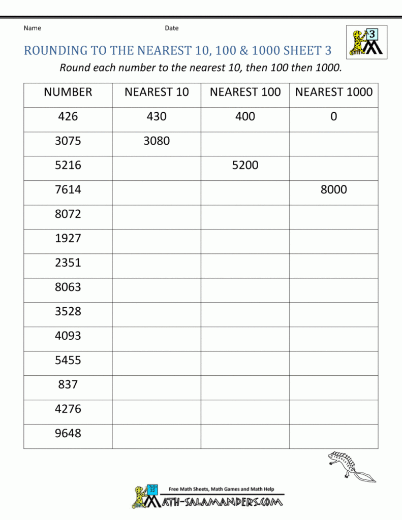 Rounding Worksheet To The Nearest 1000