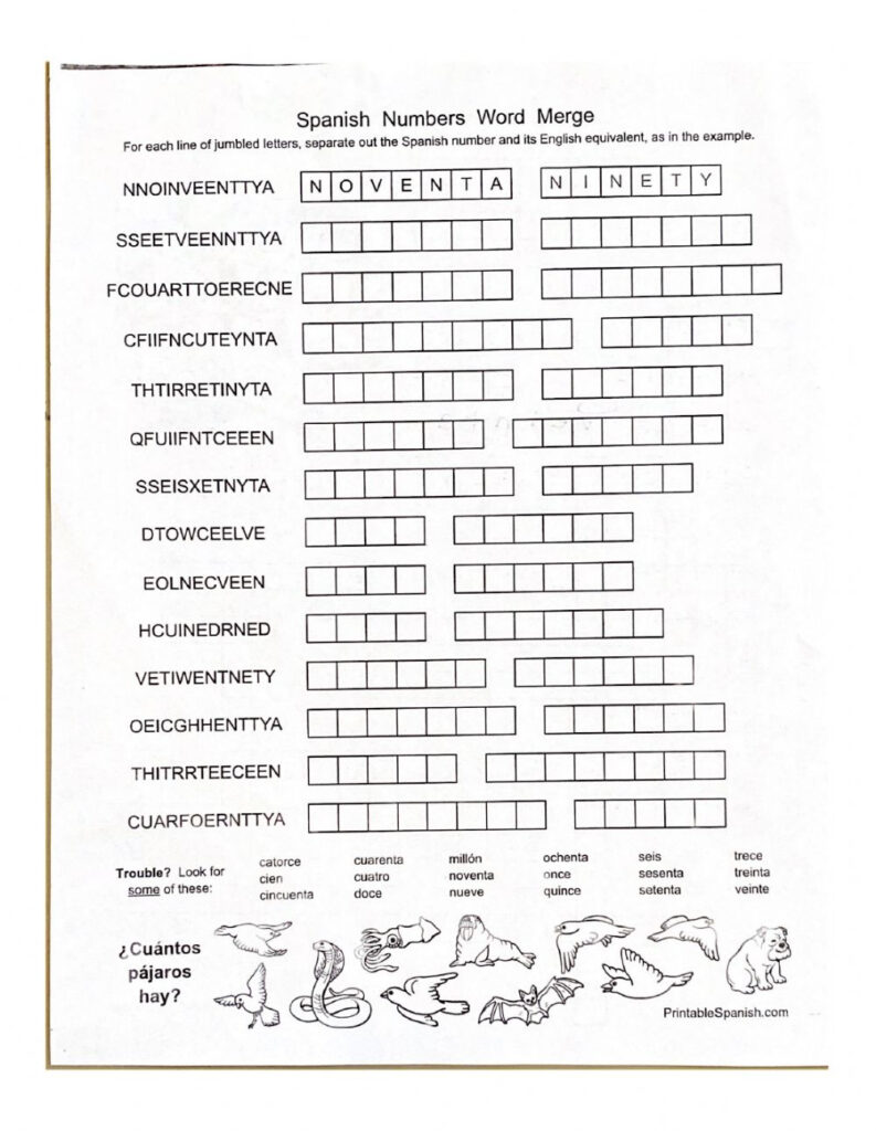 Spanish Numbers Practice 1 100 Worksheet