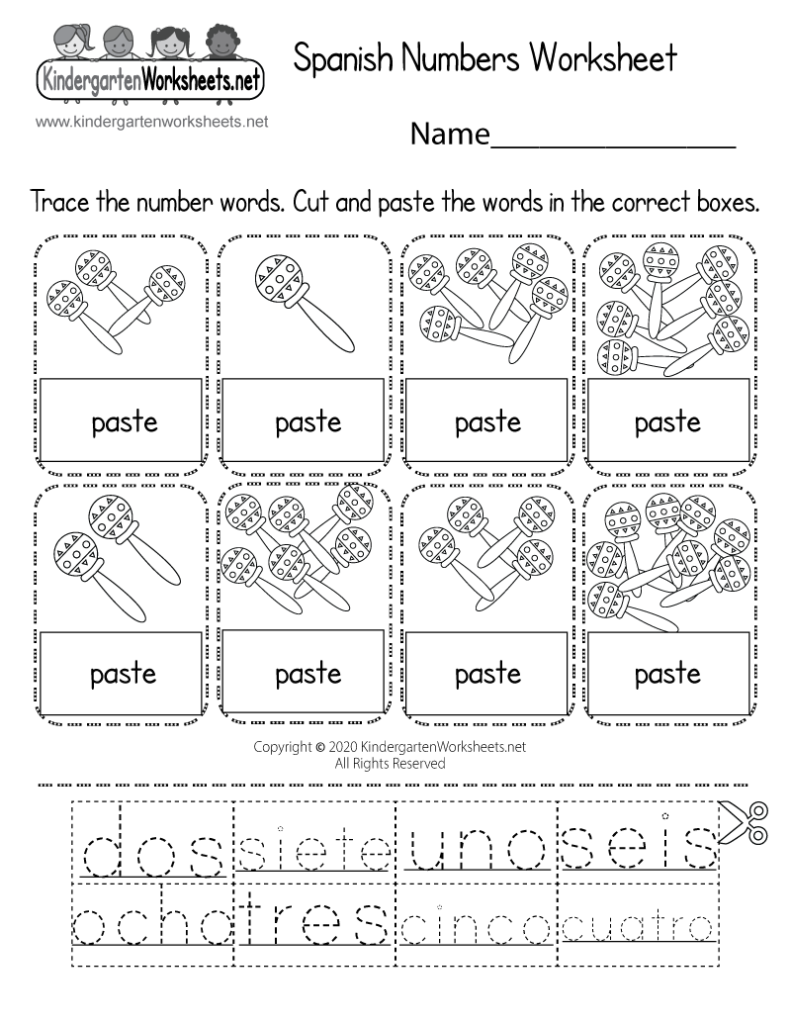 Spanish Numbers Worksheet For Kindergarten Free Printable 