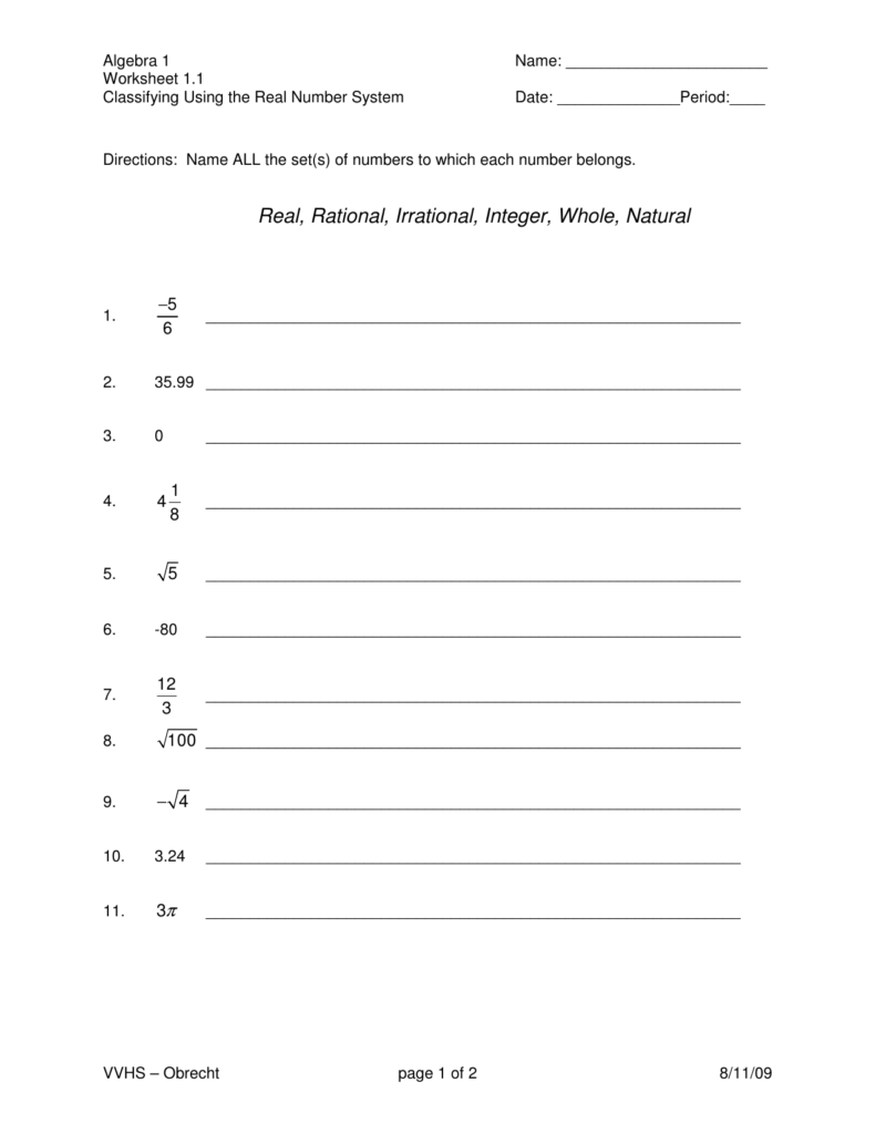 The Real Number System Worksheet Answers Escolagersonalvesgui