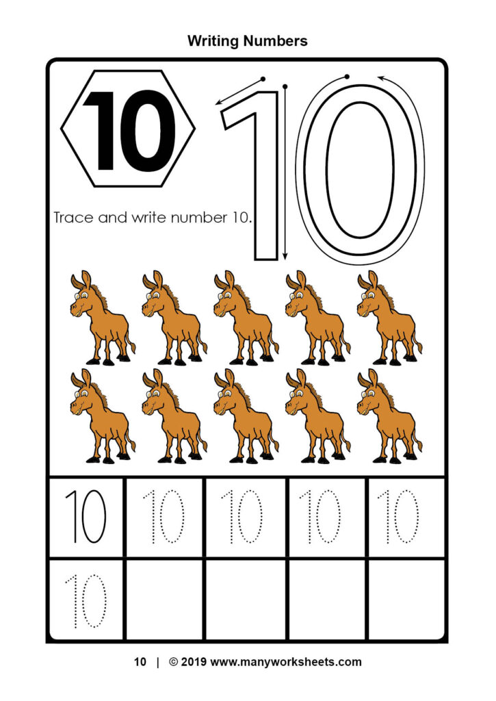 Tracing Number 10 Worksheets For Kindergarten