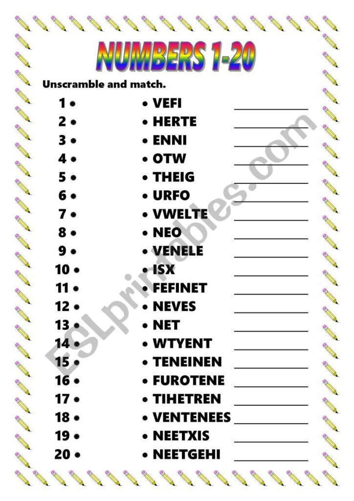 Unscramble Numbers ESL Worksheet By Beanela