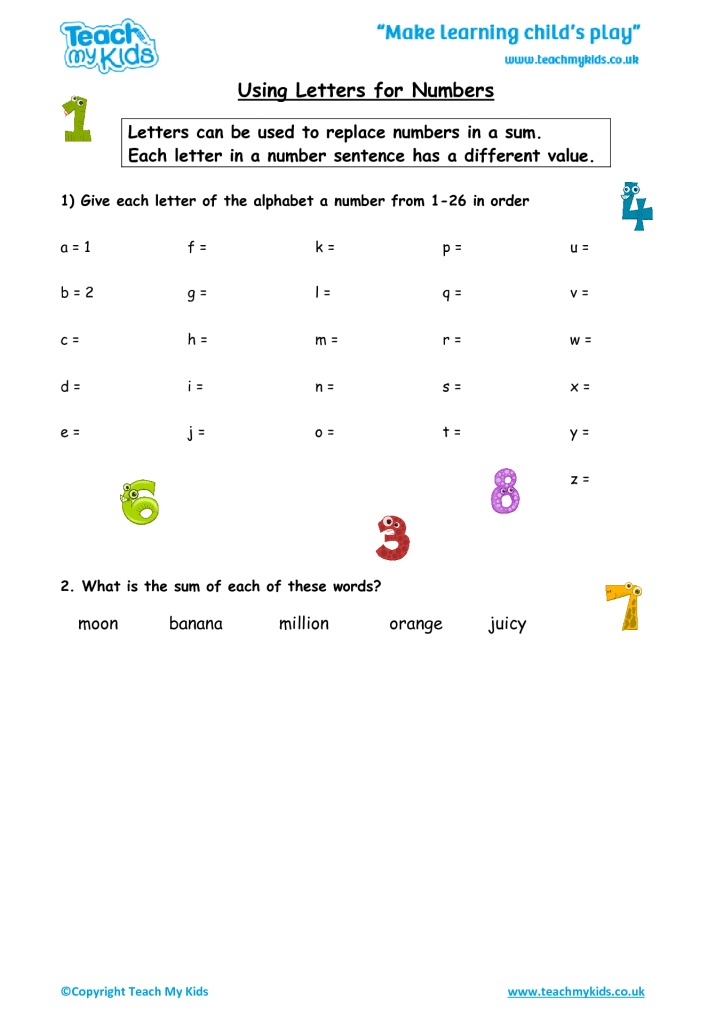Using Letters For Numbers TMK Education