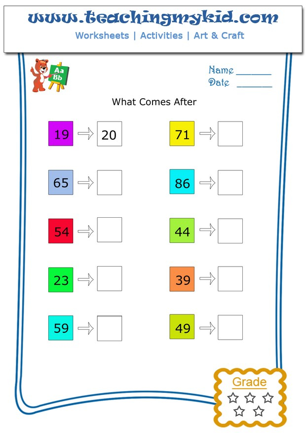 What Comes After number Between 1 100 Worksheet 10 Teaching My Kid