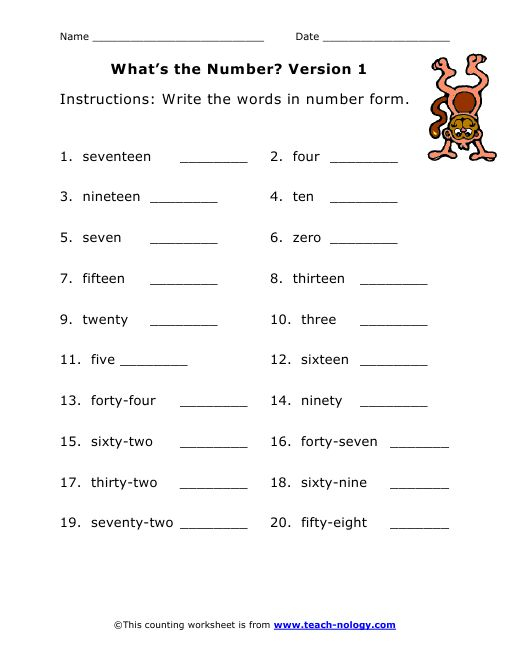 Write The Words In Number Form Version 1 Writing Numbers Number 