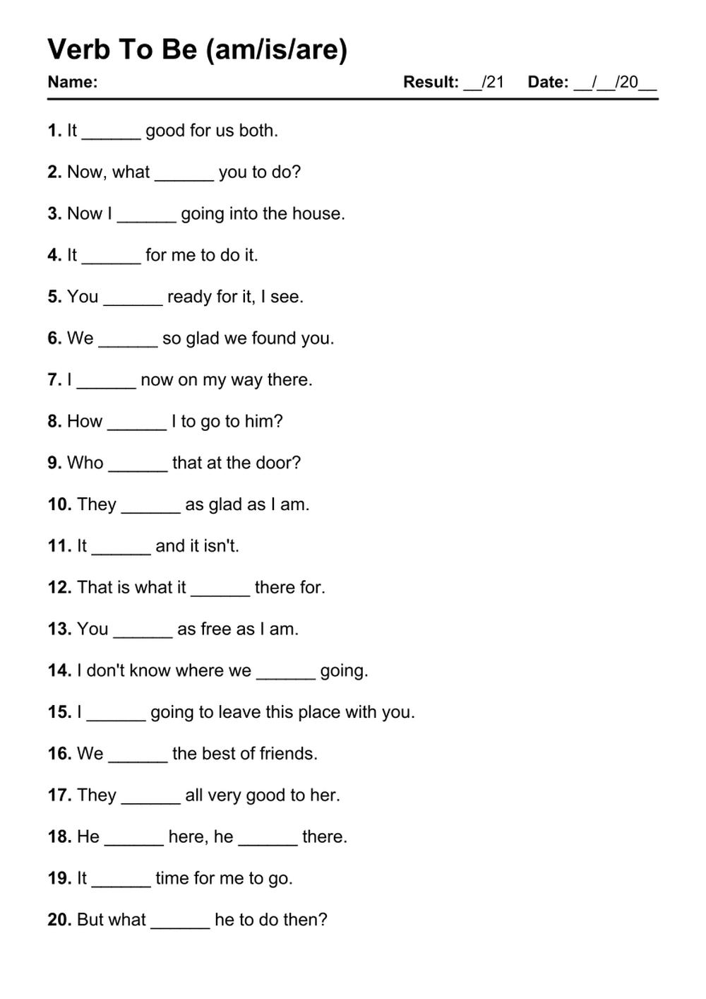 101 Verb To Be PDF Worksheets With Answers 2103 Exercises Grammarism