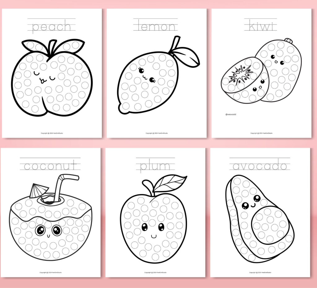 15 page Fruits Dot Marker Worksheets For Kids Printable Coloring Book Kids Coloring Pages Preschool Coloring Fruits Coloring Page Etsy