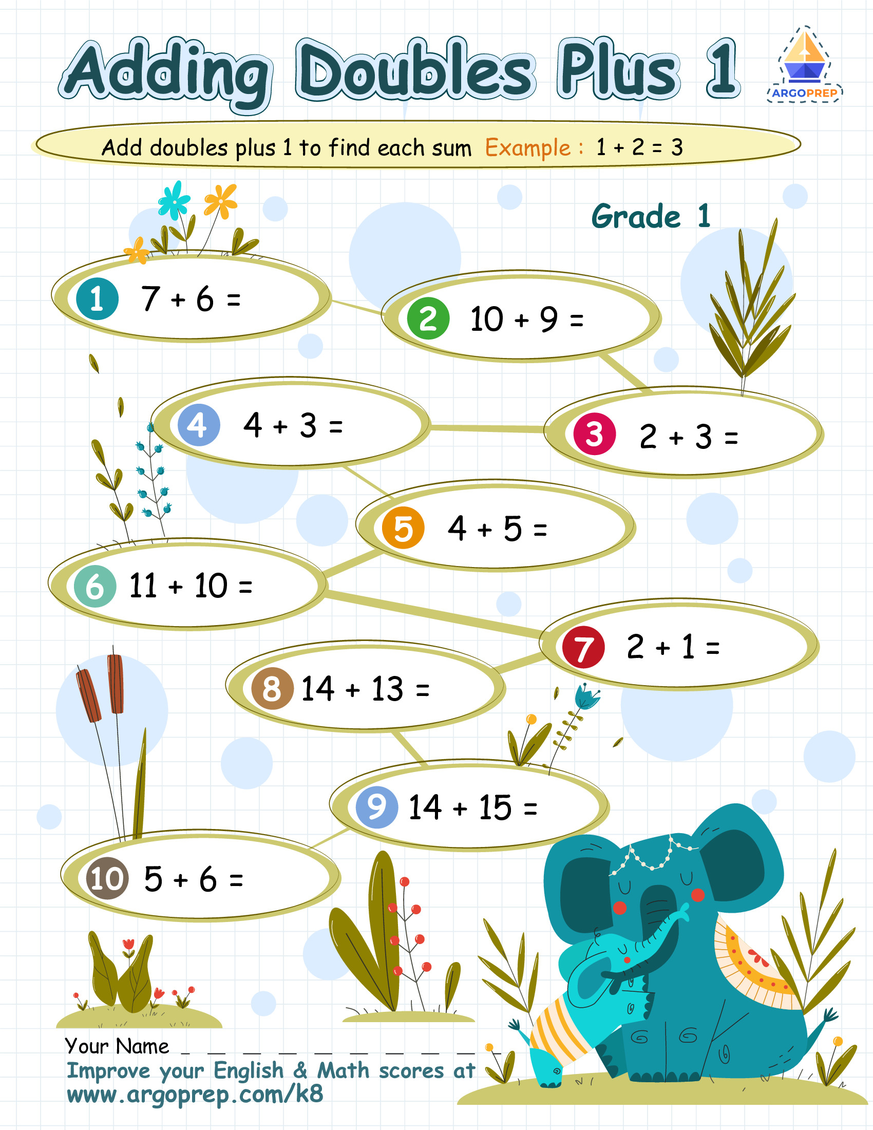 1st Grade Equal Parts Adding Doubles Plus 1 Worksheets For Free ArgoPrep