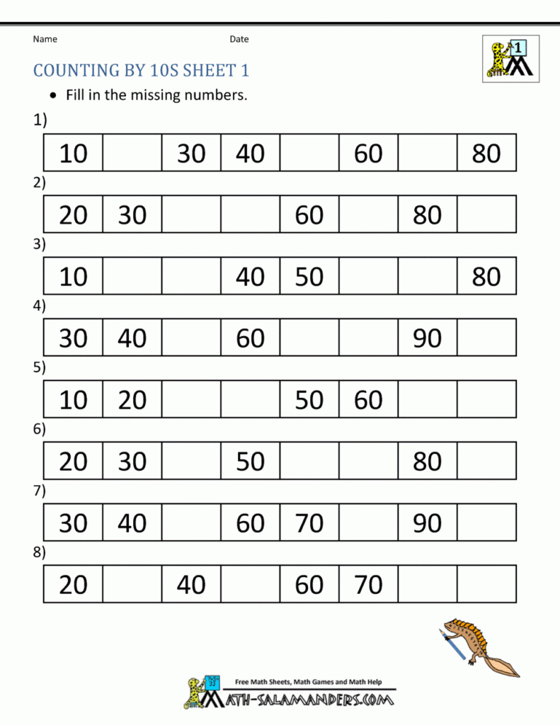 1st Grade Math Worksheets Counting By 1s And 10s