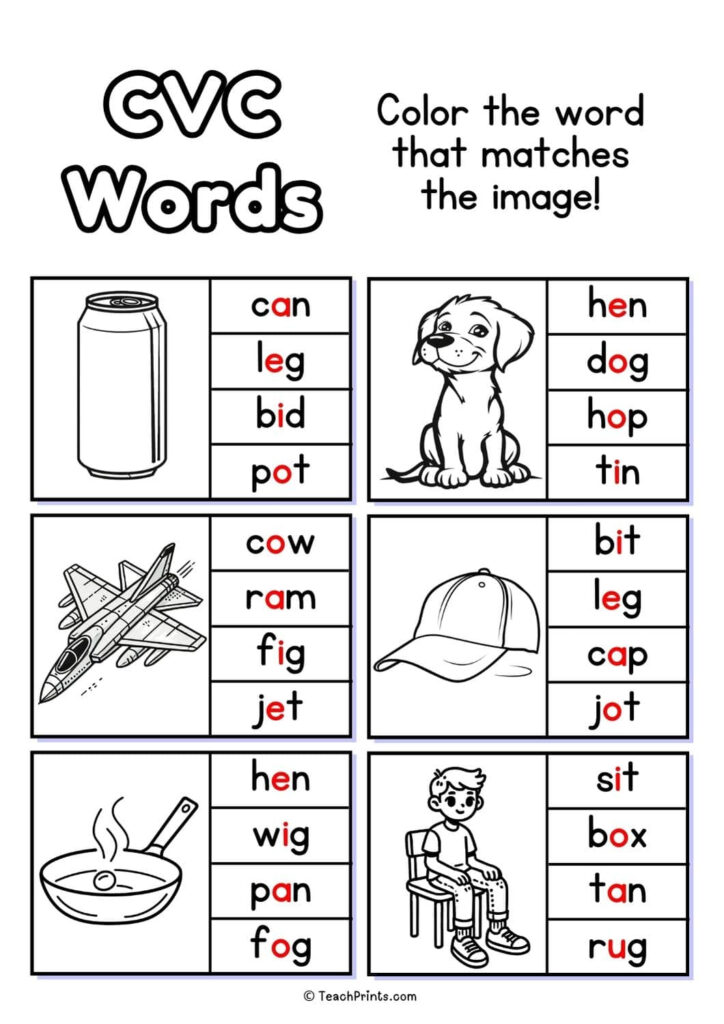 20 Free CVC Words Worksheets Teach Prints