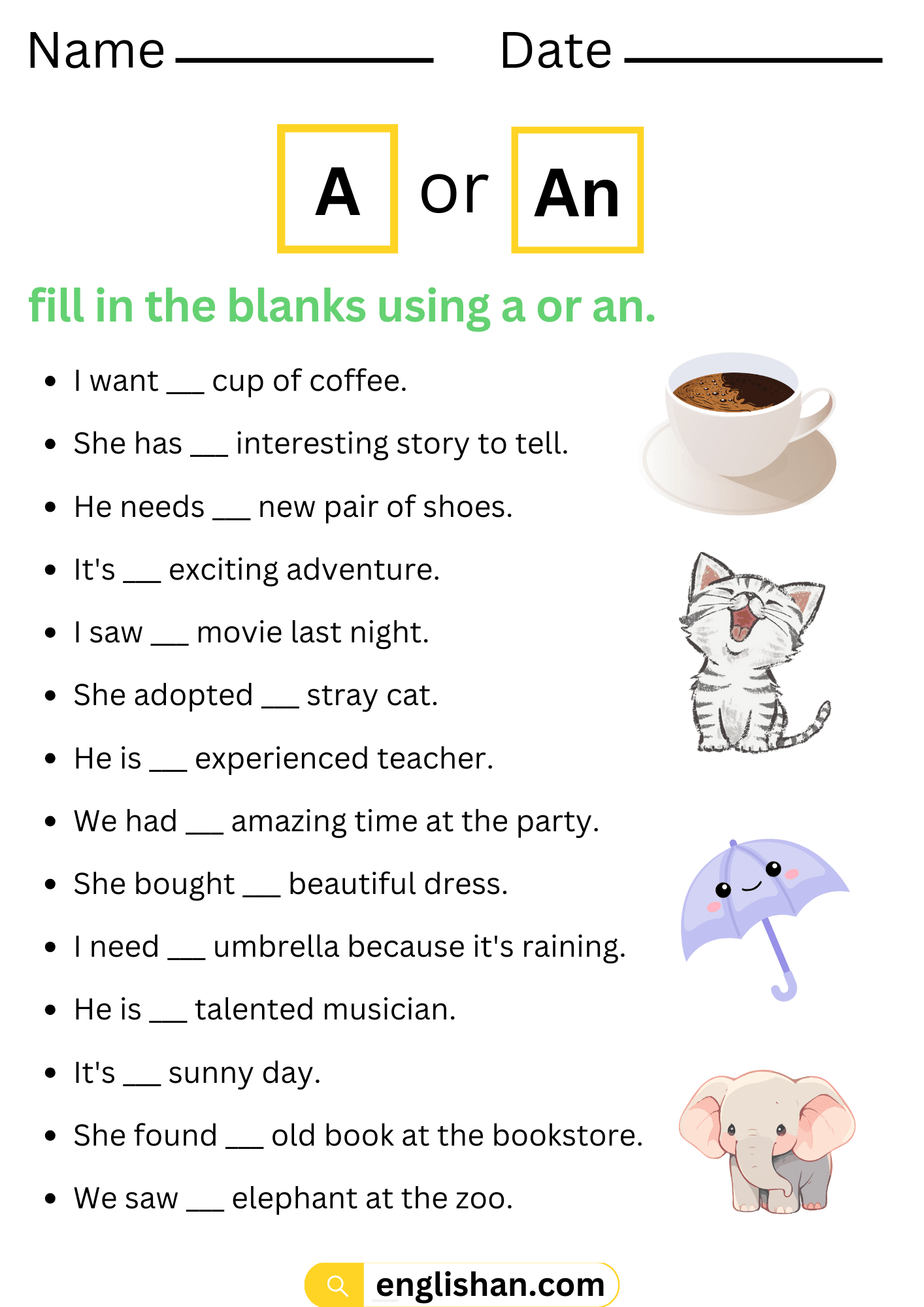 3 A Or An Worksheets With Answers In English Englishan