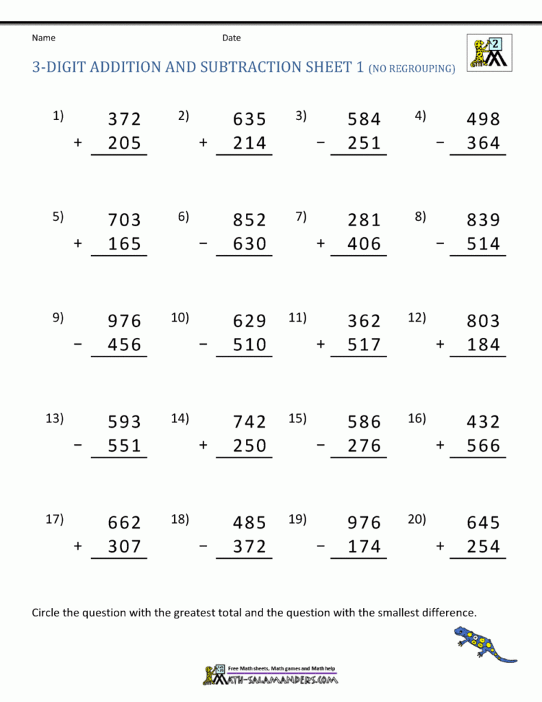 3 Digit Addition And Subtraction Worksheets