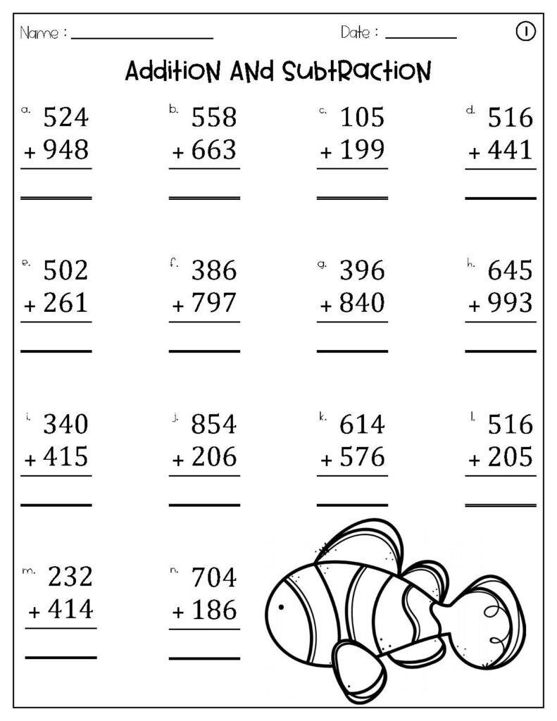 3 Digit Addition And Subtraction Worksheets SET3 Ocean Theme Math Worksheets Printable Etsy