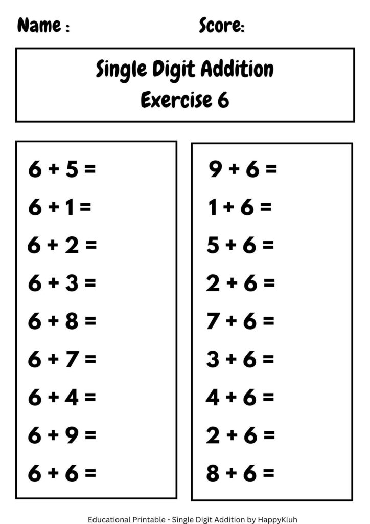 30 Printable Single Digit Addition Worksheets Preschool 2nd Grade Math Etsy