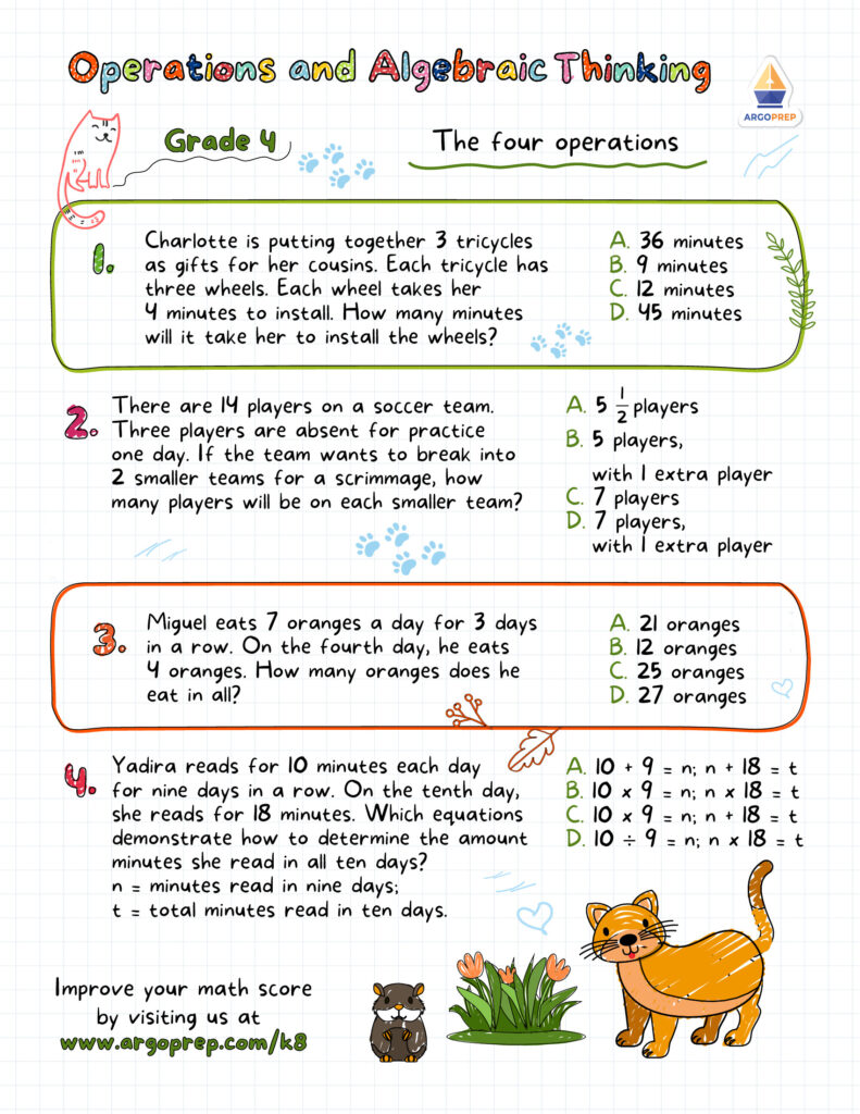 4th Grade Multi step Word Problems Solving Basic Algebraic Equations Worksheets For Free ArgoPrep