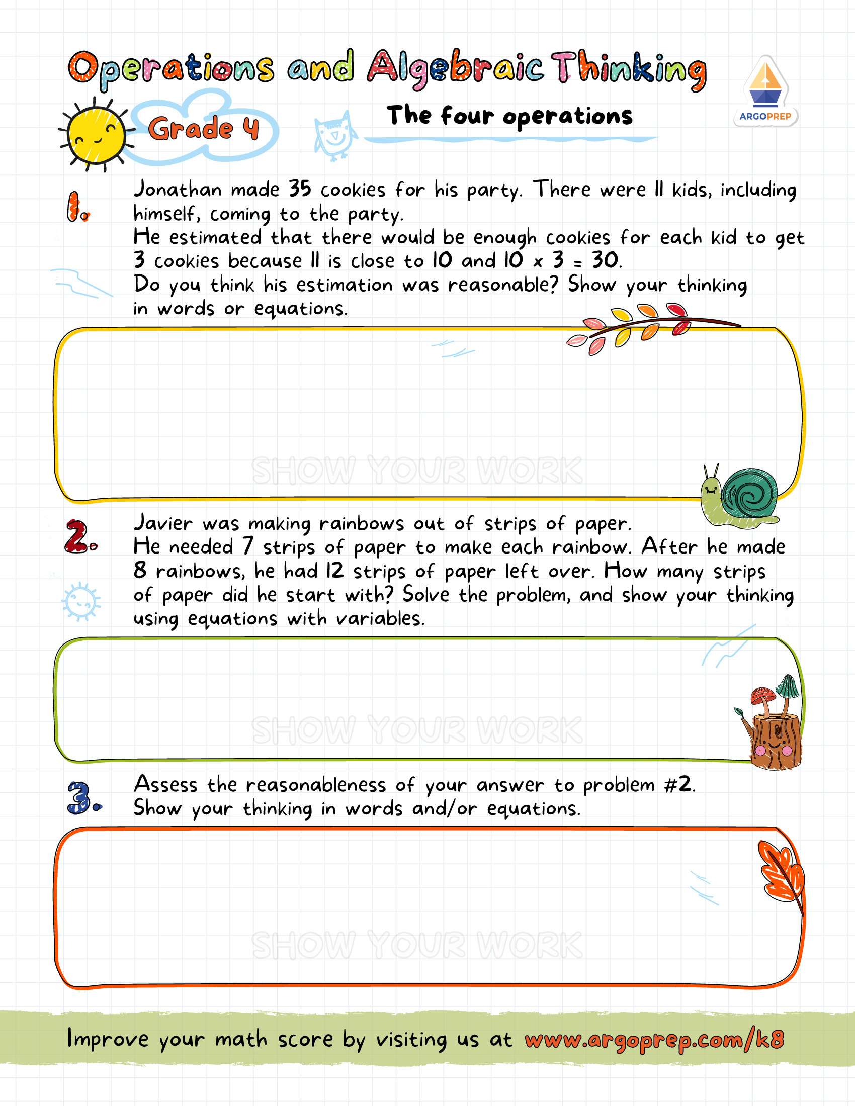 4th Grade Multi step Word Problems Solving Basic Algebraic Equations Worksheets For Free ArgoPrep