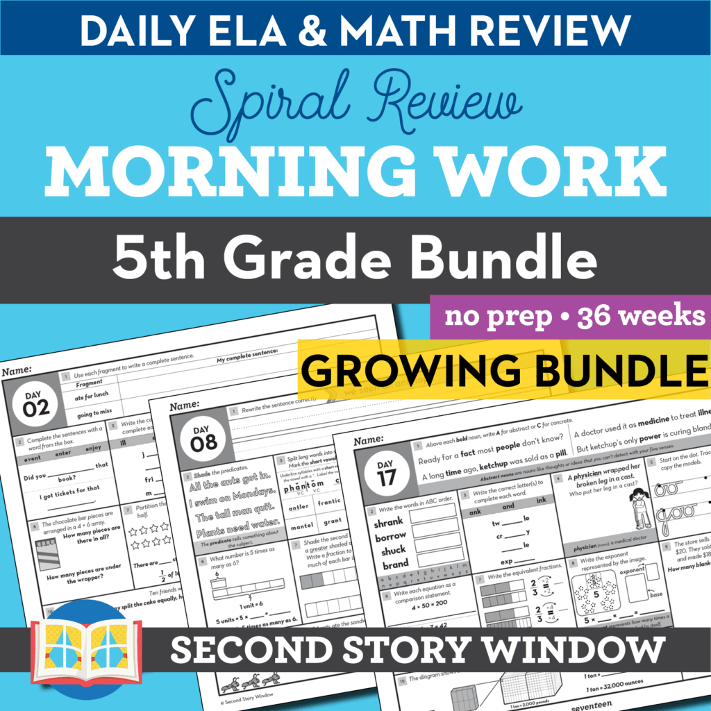 5th Grade Morning Work Spiral Review Math And ELA Worksheets For Fifth Second Story Window