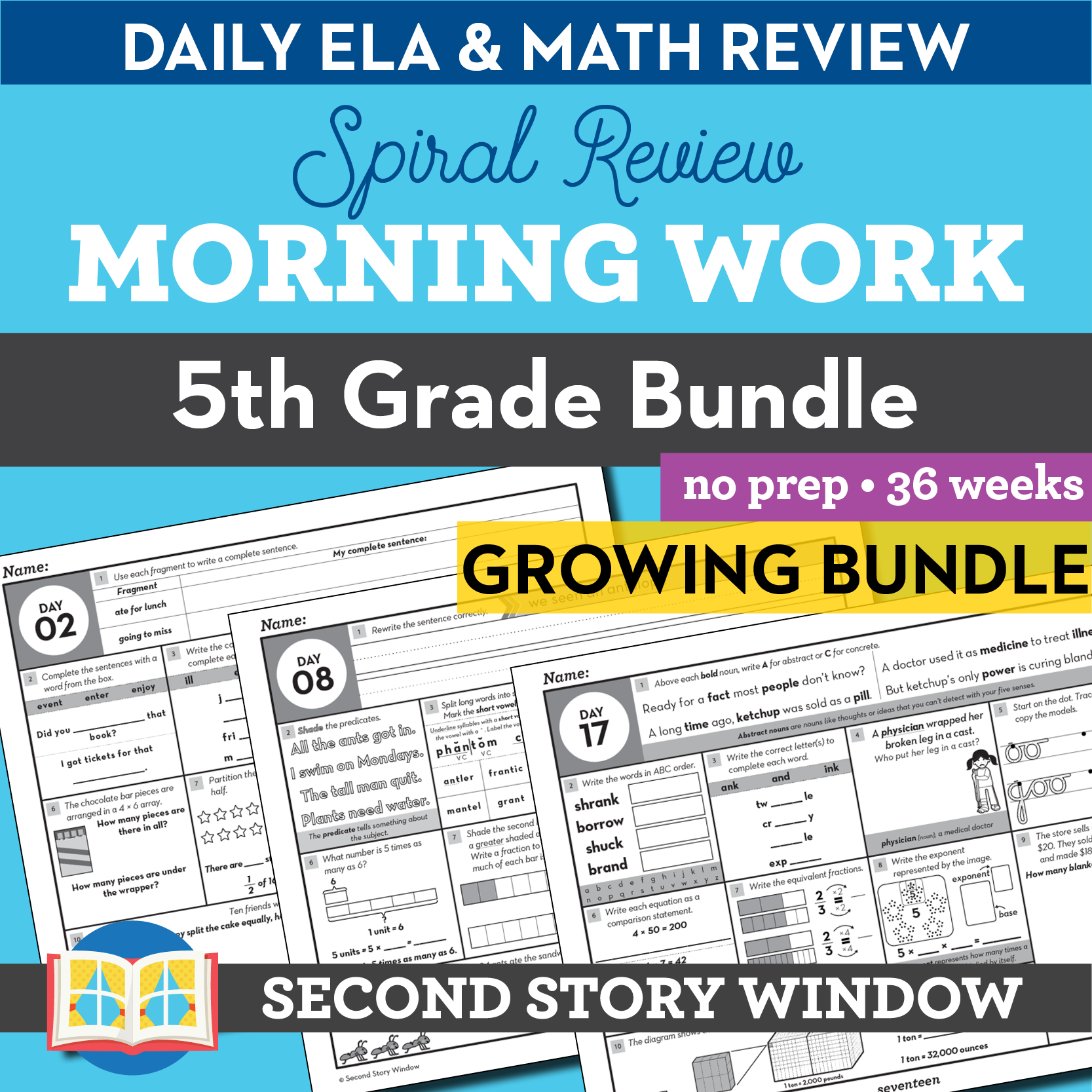 5th Grade Morning Work Spiral Review Math And ELA Worksheets For Fifth Second Story Window