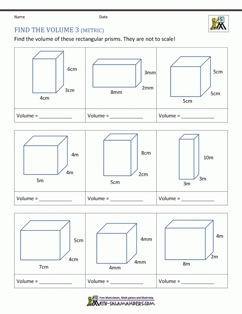 5th Grade Volume Worksheets