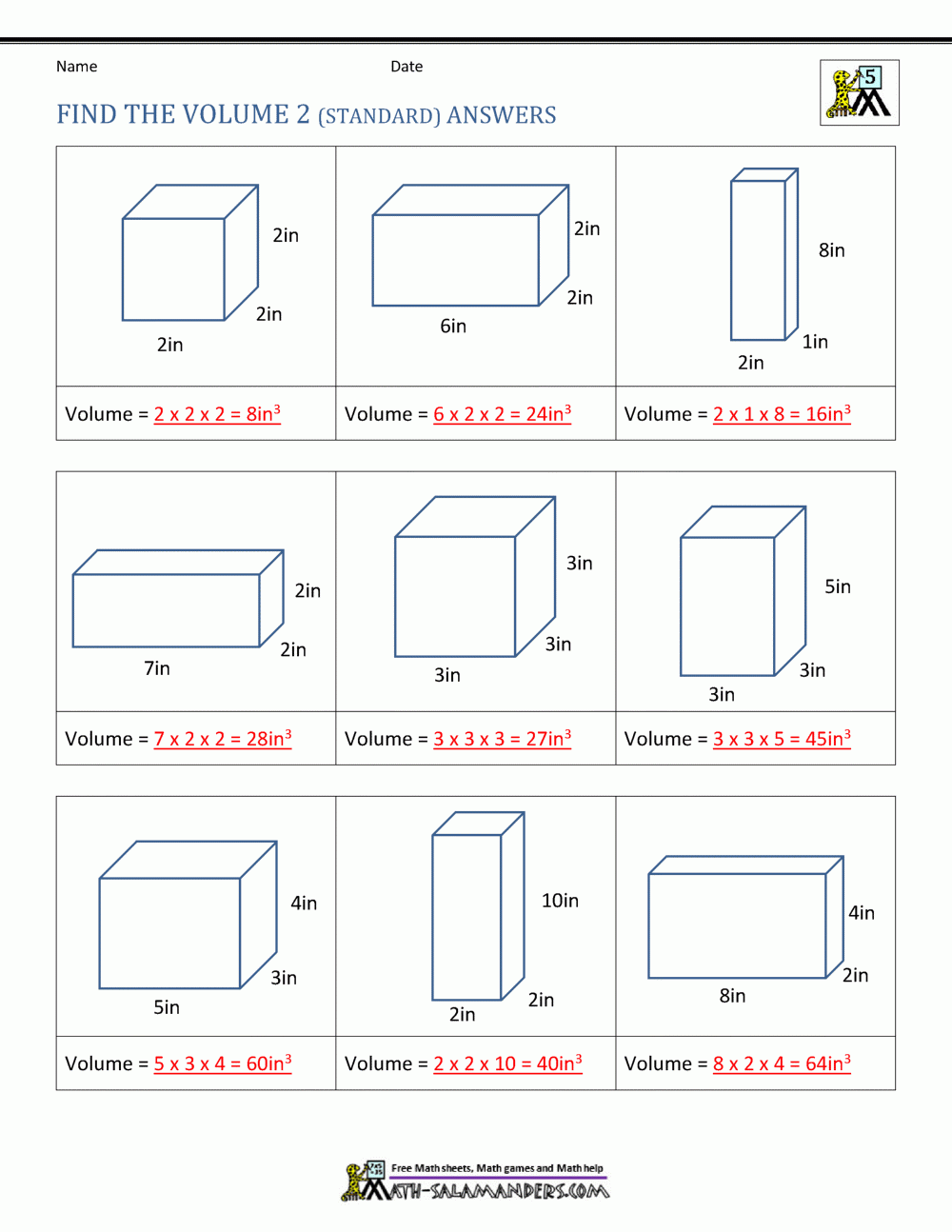 5th Grade Volume Worksheets