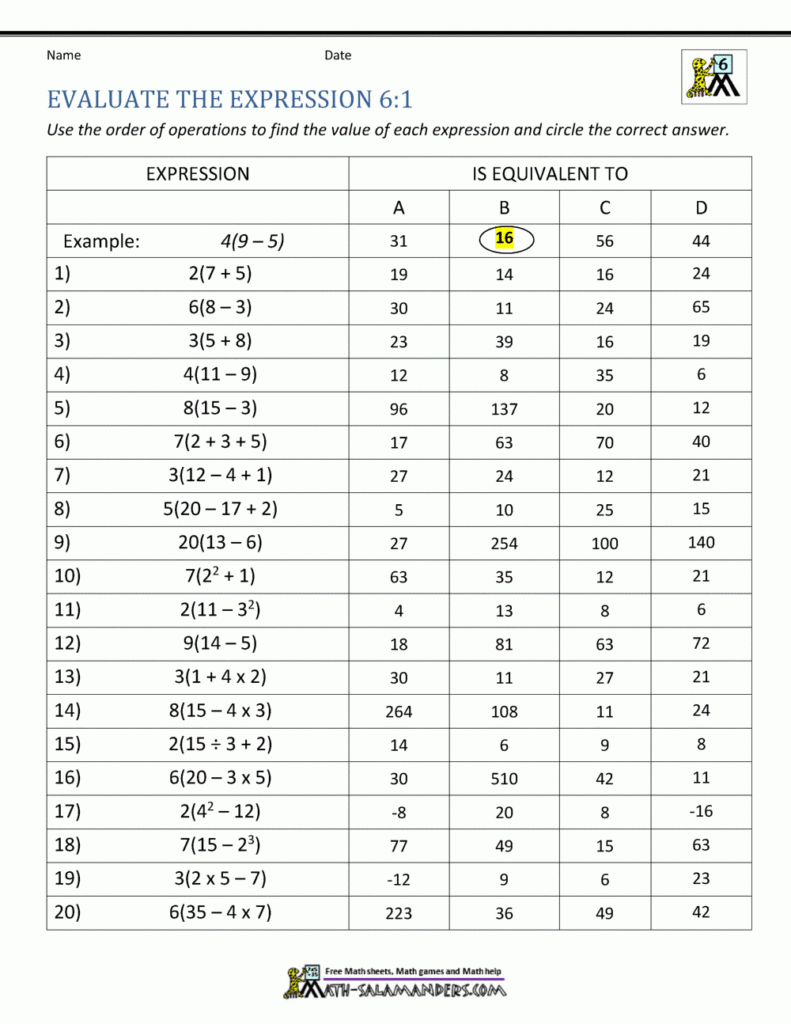 6th Grade Distributive Property Worksheets