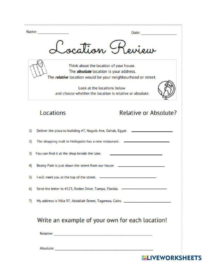 Absolute And Relative Location Worksheet Worksheets Library