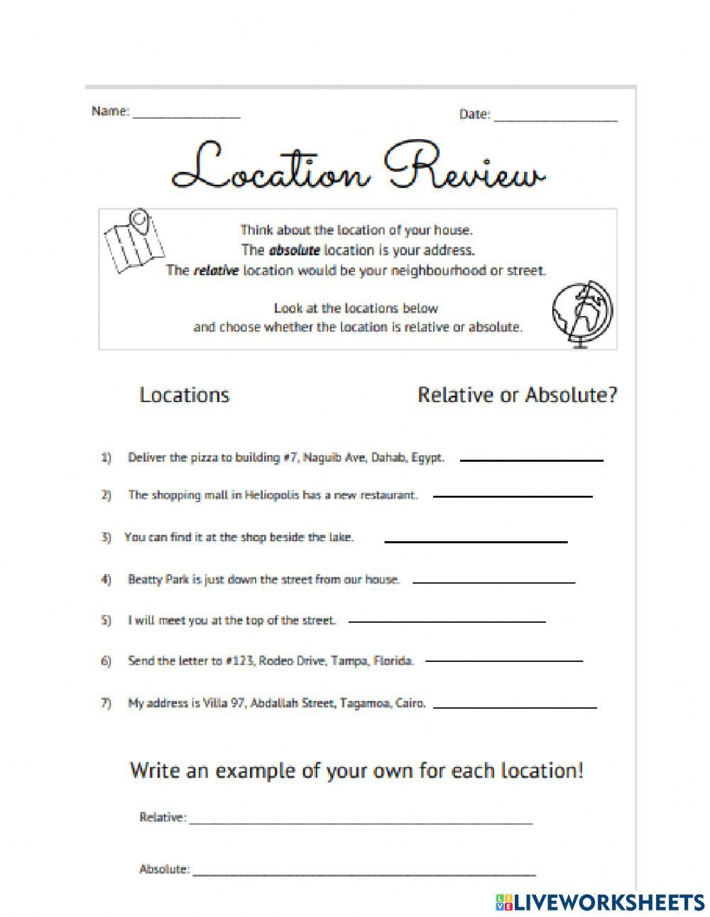 Absolute And Relative Location Worksheet Worksheets Library