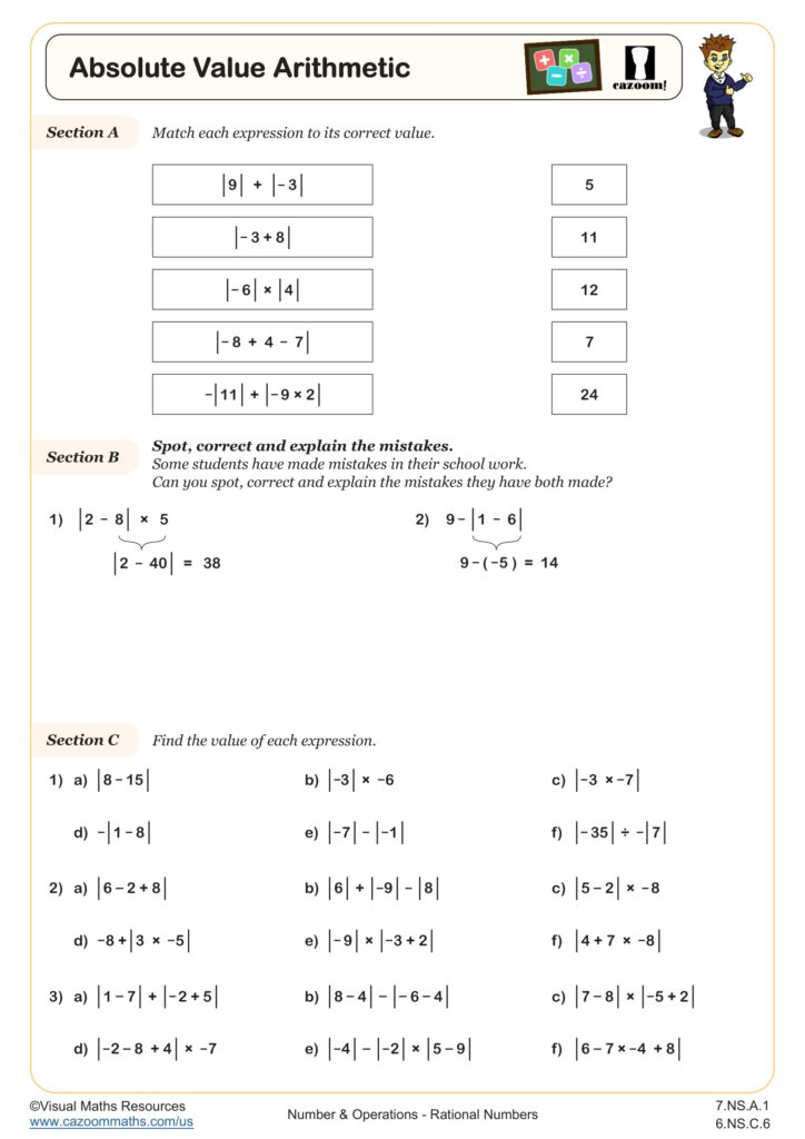 Absolute Value Arithmetic Worksheet Fun And Engaging 6th Grade And 7th Grade Number Operations Worksheet Cazoom Math Absolute Value Arithmetic Worksheet Fun And Engaging 6th Grade And 7th Grade Number Operations Worksheet Cazoom Math