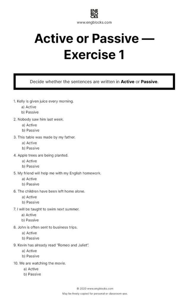 Active Voice Vs Passive Voice Worksheet 1 Active Voice Vs Passive Voice Worksheet 1