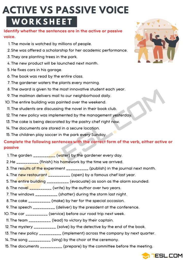 Active Vs Passive Voice Exercises Active Vs Passive Voice Worksheets Library