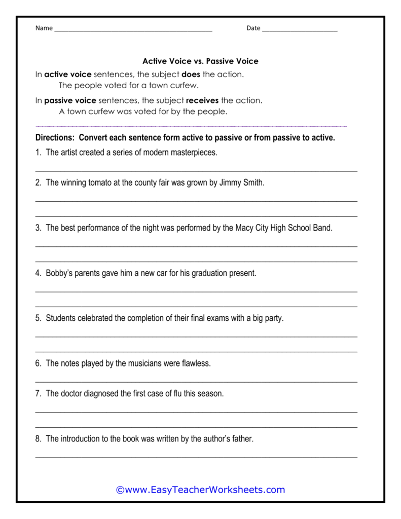 Active Vs Passive Voice Worksheet