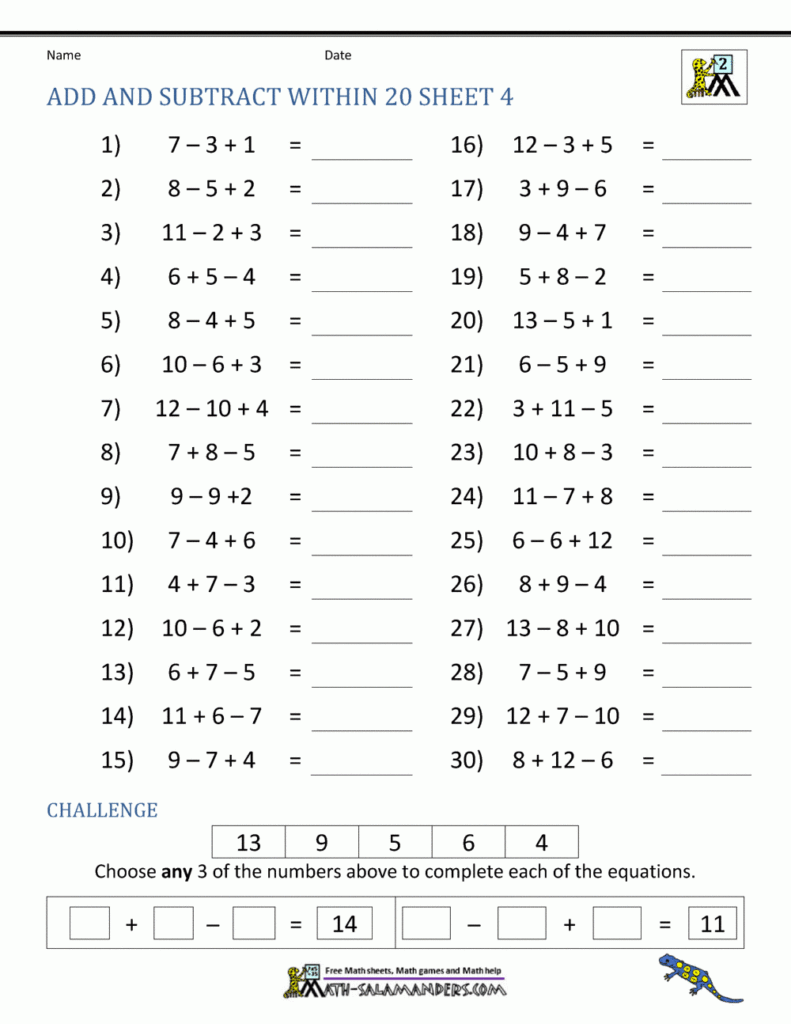 Add And Subtract Within 20
