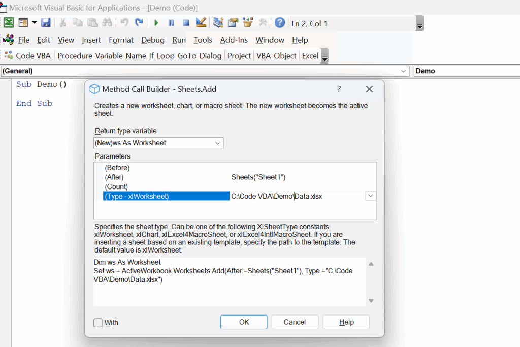 Add New Worksheet Using VBA