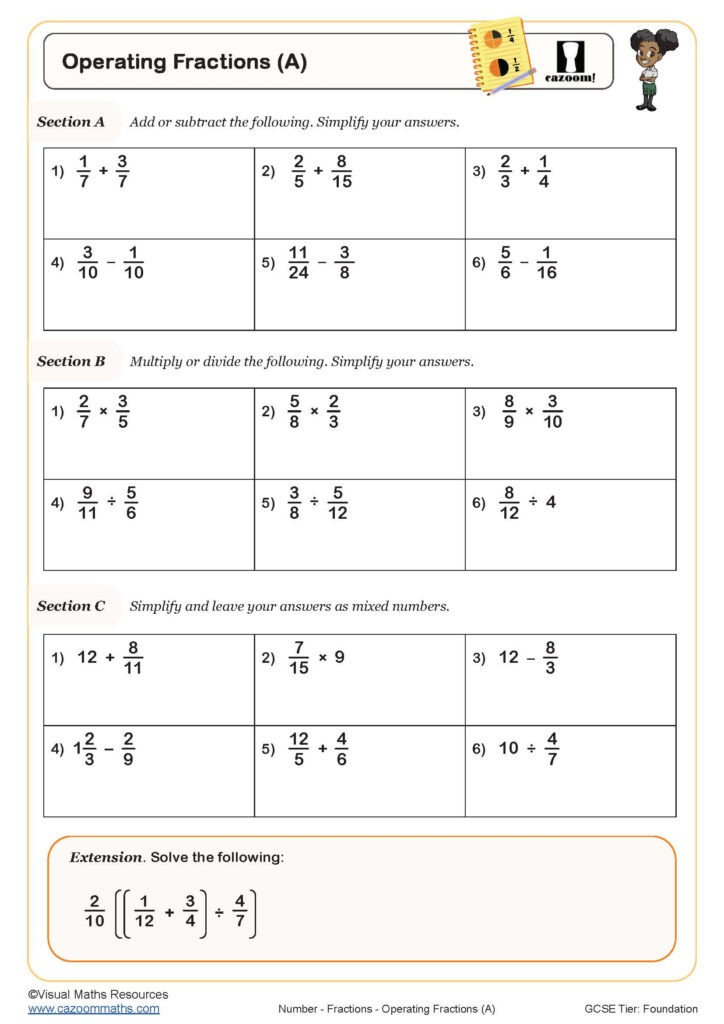 Adding And Subtracting Fractions Worksheet Printable Maths Worksheets