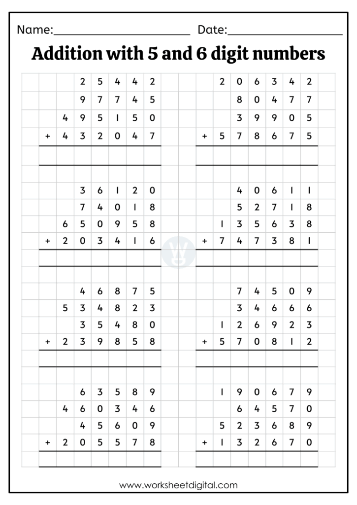 Addition Sums 5 And 6 Digit Worksheet Digital 1 Teacher Made Resources