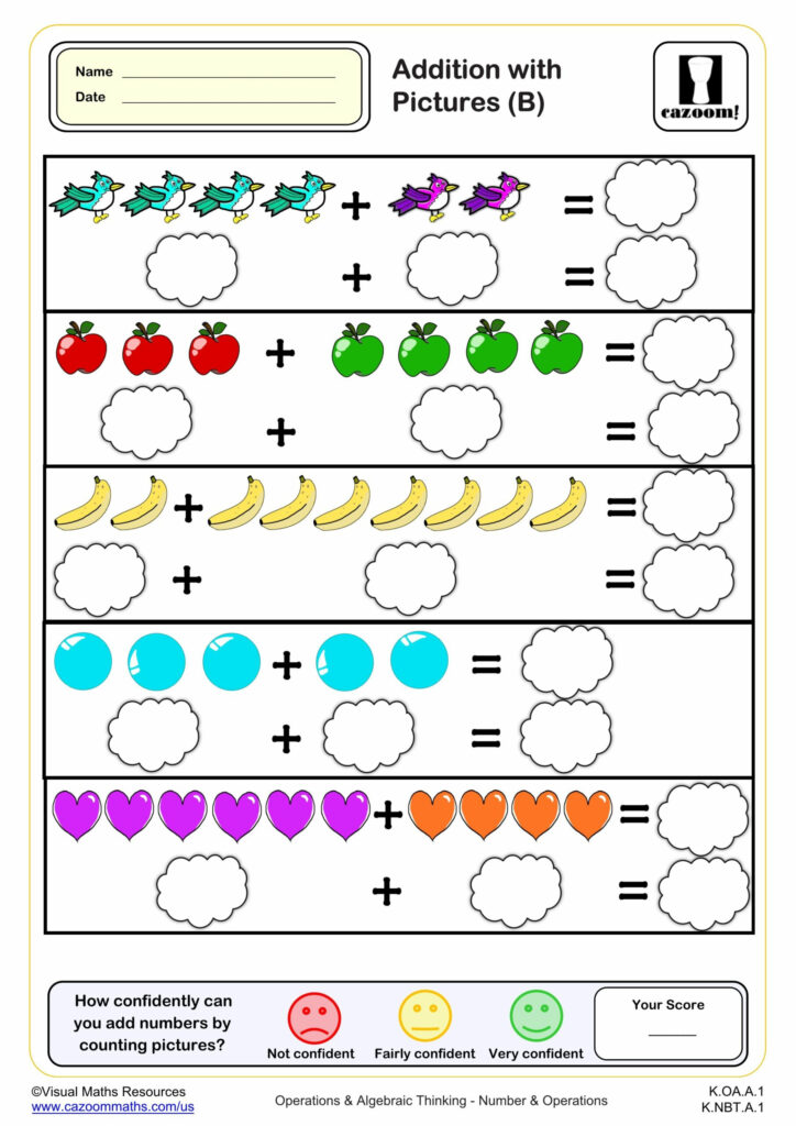 Addition With Pictures B K Grade PDF Addition Worksheets Cazoom Math