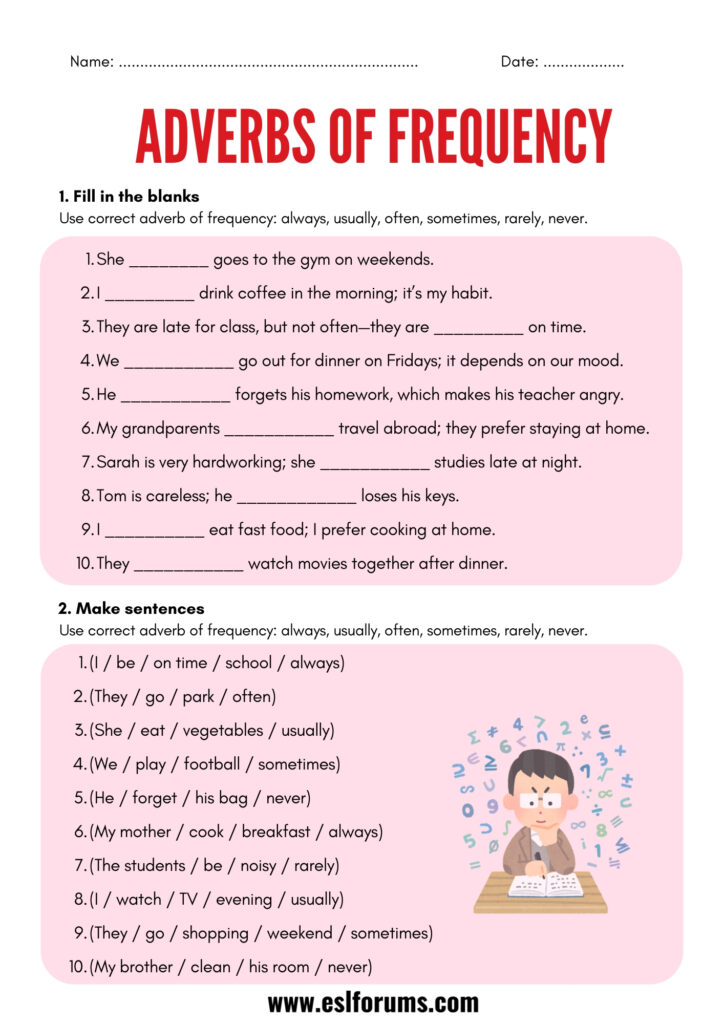 Adverbs Of Frequency Worksheets And Exercises ESL Forums