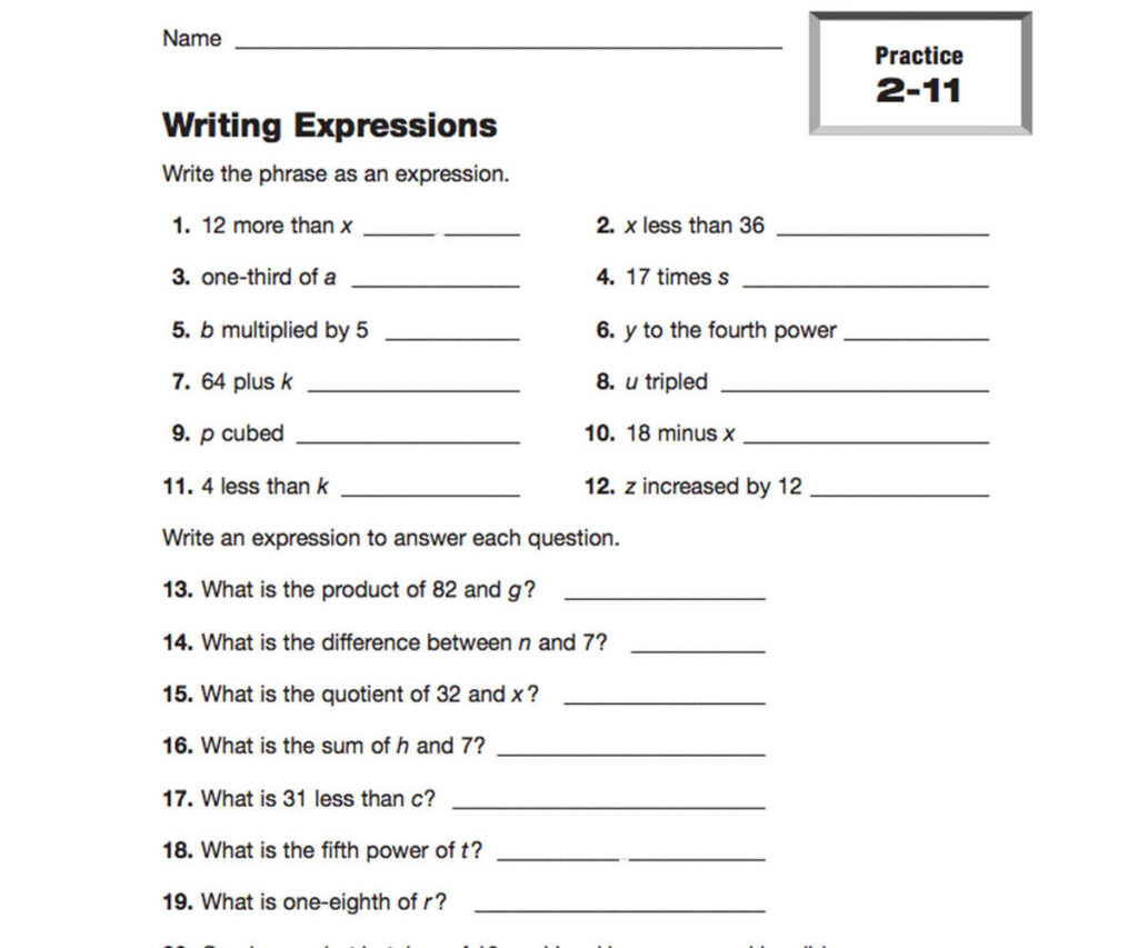 Algebraic Expressions And Exponent Worksheets Printables Worksheets Library