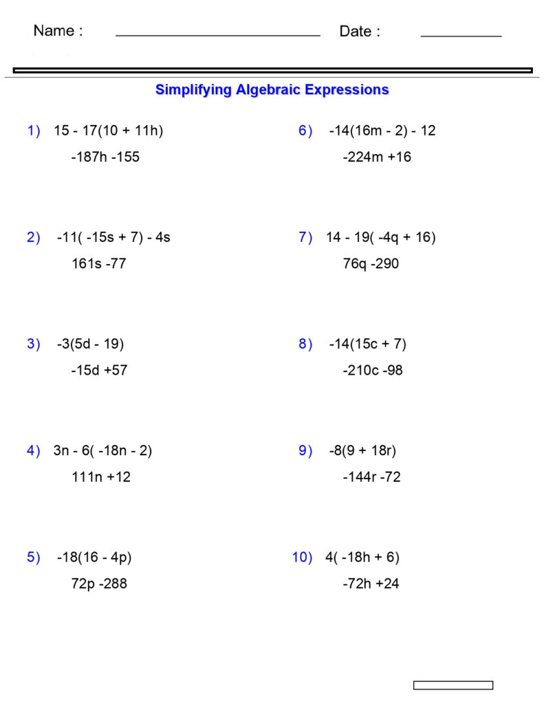 Algebraic Expressions Worksheets Distributive Property Worksheets 3 Terms Made By Teachers