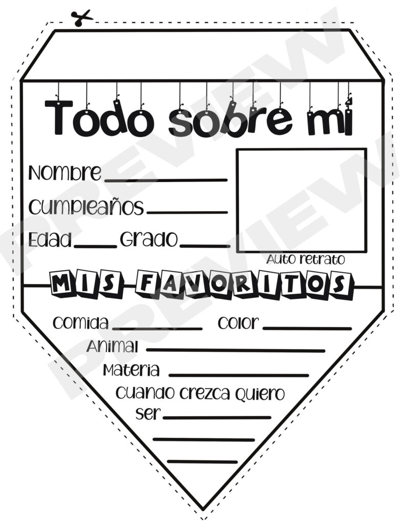 All About Me Bilingual Banner Worksheet English spanish Etsy