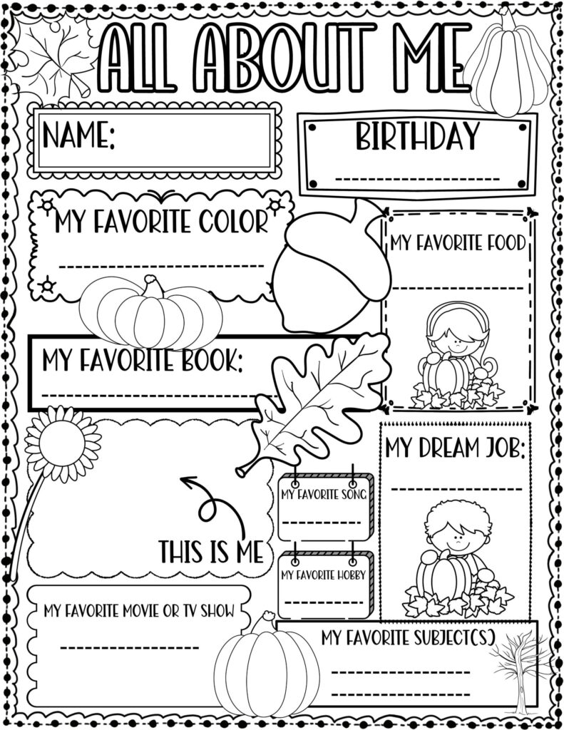 All About Me Worksheet Fall Theme First Day Of School Activity Made By Teachers