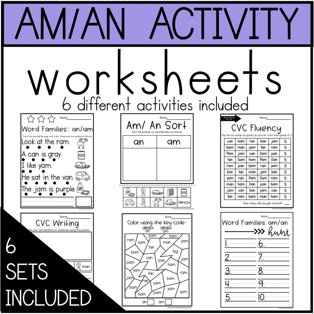 Am And An Worksheets Move Mountains In Kindergarten
