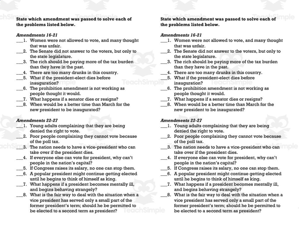 Amendments 16 27 Worksheet Worksheets Library