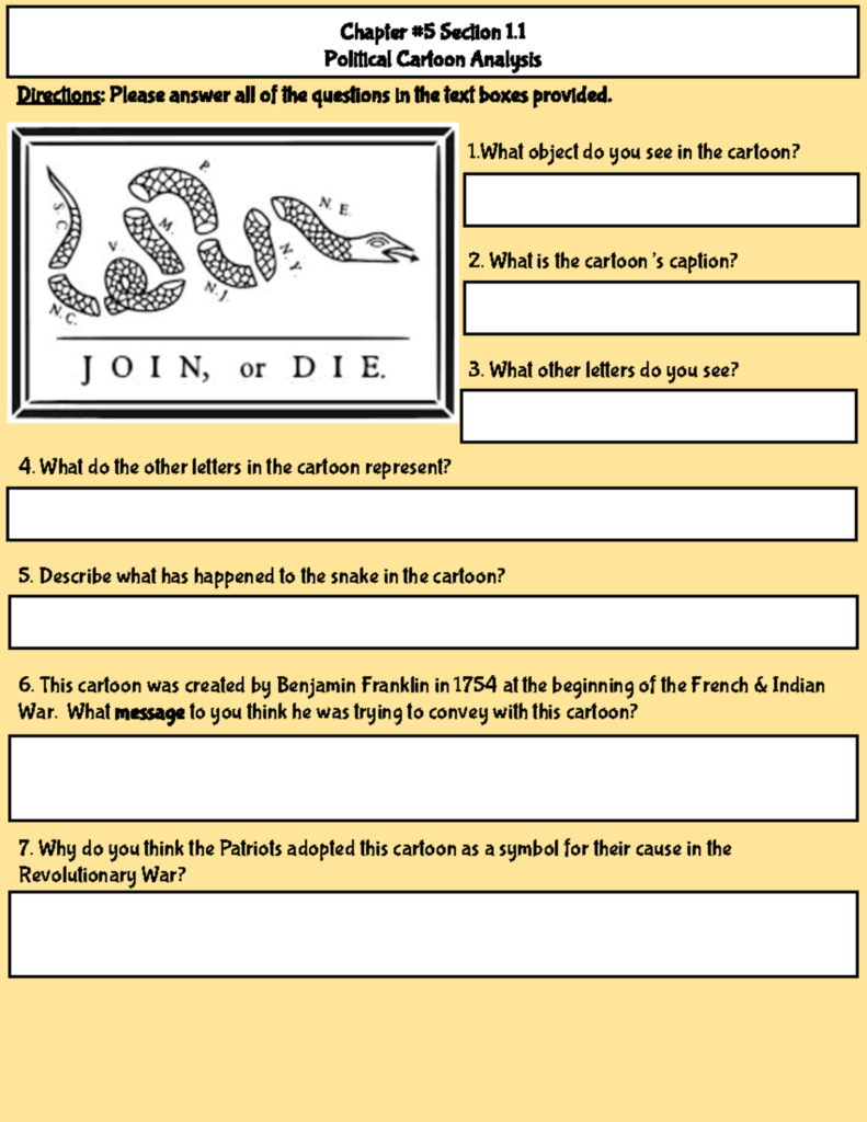 American Revolution Join Or Die Cartoon Analysis Ch 5 Sec 1 Studocu
